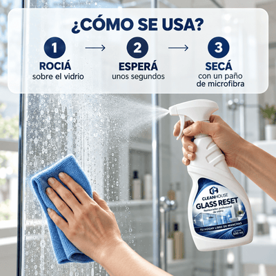 CLEANHOUSE Glass Reset | Vidrios y mamparas transparentes, sin manchas de agua.