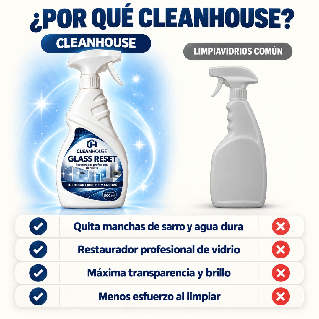 Glass Reset CLEANHOUSE vs. limpiavidrios común